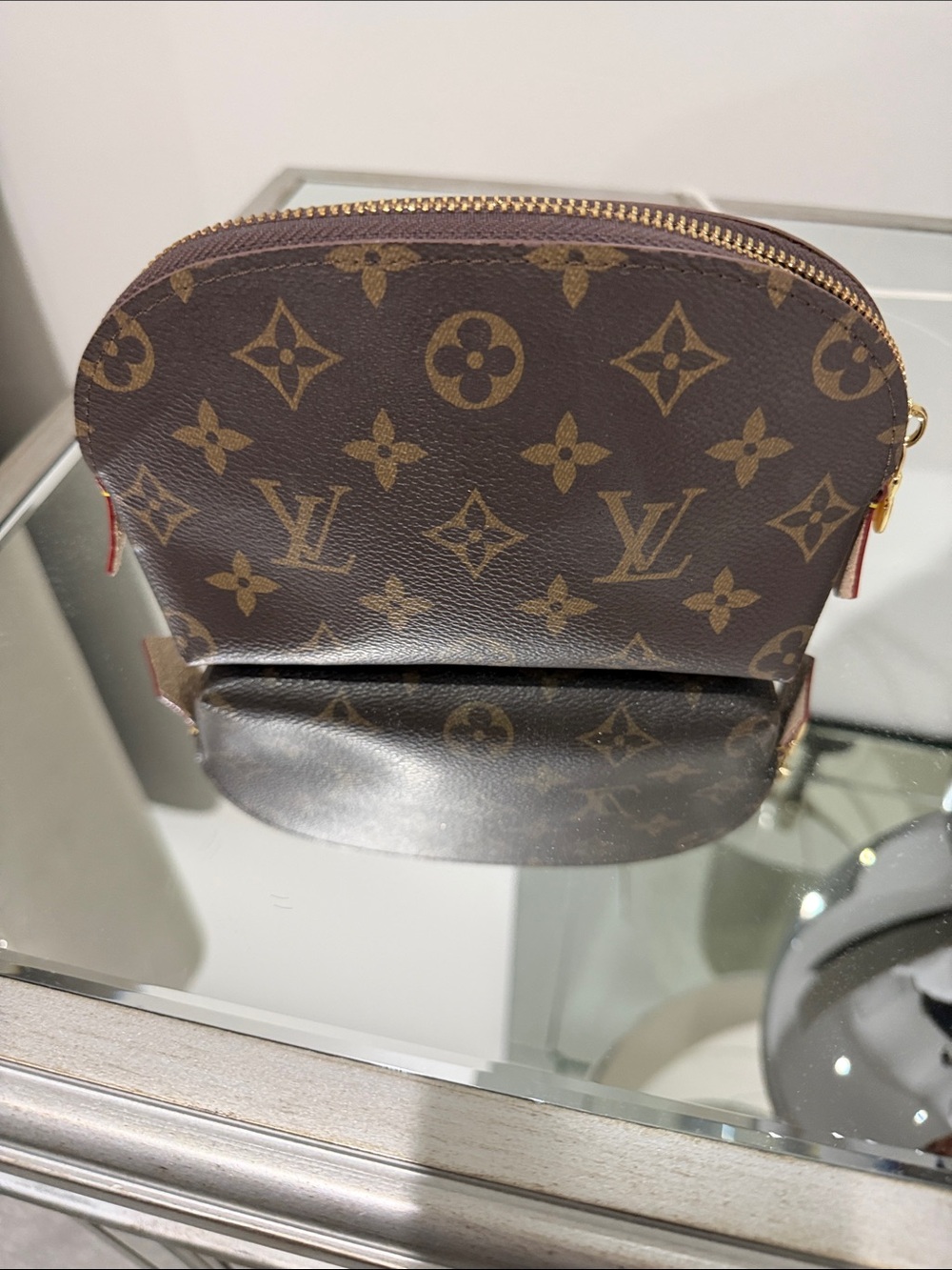 Monogram Canvas Cosmetic Pouch in Brown and Gold
